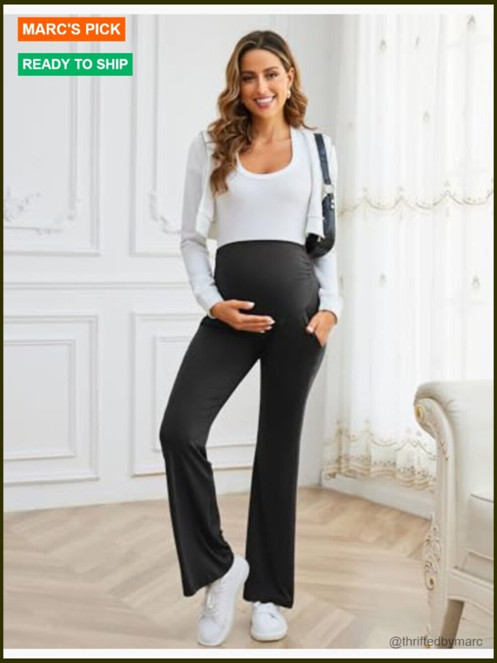 Maternity Flare Pants Stretchy Bootcut Lounge Casual Pregnancy Pants - Picture 6 of 7